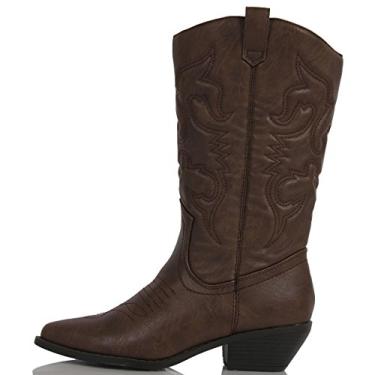 Imagem de Soda Botas femininas de cowboy estilo caubói com bico fino na altura do joelho da Reno-s, Bronzeado, 6.5