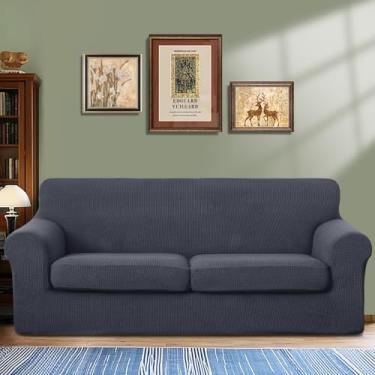 Imagem de Luxshare Home 3 peças de capa de sofá elástica para 2 capas protetoras de móveis laváveis para cães de estimação, capa antiderrapante com fundo elástico (sofá de 183 a 233 cm, 2 almofadas/cinza escuro