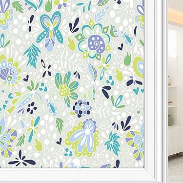 Imagem de Película de janela de privacidade de flores, textura de estilo floral, filme de vidro para sala de estar e escritório em casa, L90 x C 190 cm