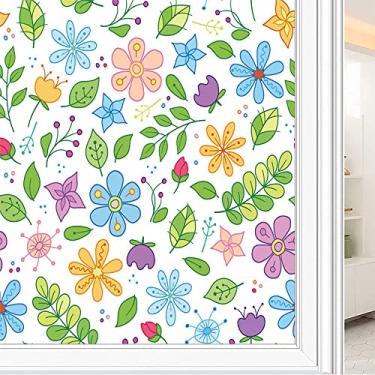 Imagem de Película de janela de privacidade de flores, textura de estilo floral, filme de vidro para sala de estar e escritório em casa, L90 x C 190 cm