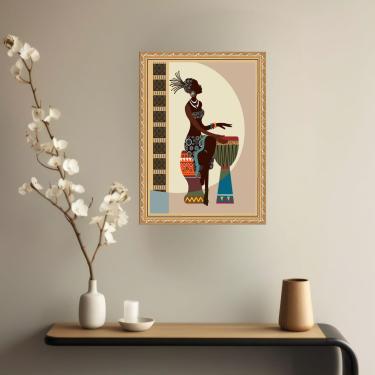 Imagem de Quadro Decorativo Mulher Negra Tocando Tambor 45X34Cm