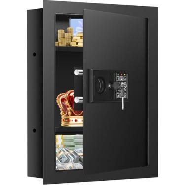 Imagem de Cofres de parede à prova de fogo de 56 cm de altura entre os parafusos centrais de 40,6 cm, combinação resistente com trava na parede com 2 prateleiras removíveis, cofre oculto para dinheiro, joias