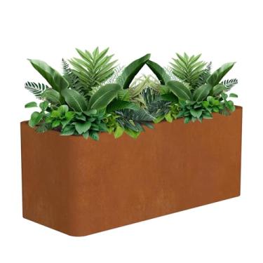 Imagem de BHCORTEN Caixa de vaso de aço Corten 91 cm C x 38 cm L x 38 cm A, grande vaso retangular para uso externo, vaso de flores moderno resistente para varanda/pátio/jardim