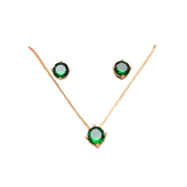 Imagem de Presente Namorada Colar E Brinco Zircônia Com Porta Retrato (Verde Esmeralda)