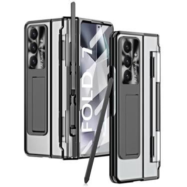 Imagem de PUROOM Capa transparente para Samsung Galaxy Z Fold 7 com suporte para caneta e S Pen, protetor de tela integrado, suporte com tudo incluído, capa transparente (preto)