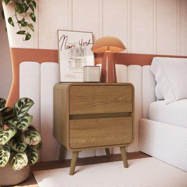 Imagem de Conjunto Duas Mesas de Cabeceira com 02 Gavetas Linha Curve Carvalho Xingu