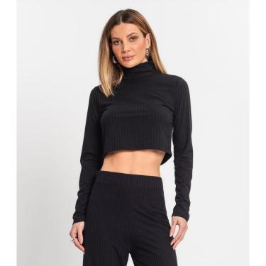 Imagem de Blusa Cropped Feminina Com Gola Alta kohmar Preto-Feminino