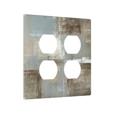 Imagem de Xuejiaku Placa de cobertura para interruptor de luz, cinza e marrom, arte abstrata, pintura a óleo, 2 soquetes, placas de parede duplex, placas de interruptor e capas de tomada para decoração de