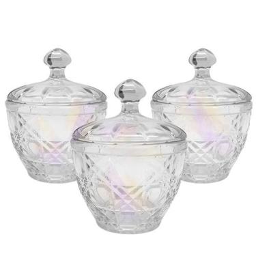 Imagem de Kit 3 Potiche Bombonier Baleiro Vidro Decoração Aura Bala Com Tampa - 