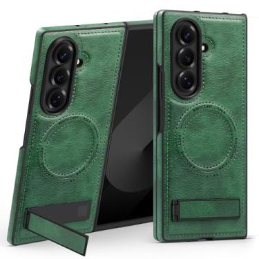 Imagem de Lunivop Capa de couro para Samsung Galaxy Z Fold 7 [compatível com carregamento sem fio Magsafe] Suporte magnético Funda para Z Fold 7 2025 Rugged Best Phone Cases Verde