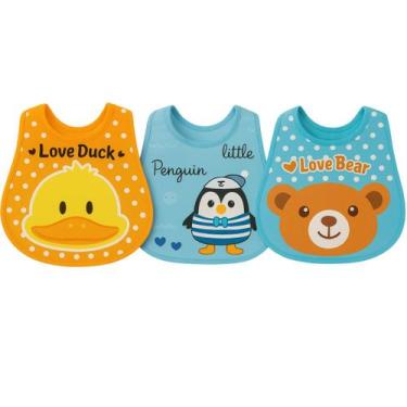Imagem de Kit 3 Babador Infantil Alimentação Plástico Menina Menino Lavável Mult