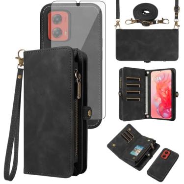 Imagem de Asuwish Capa de celular para Motorola Moto G Stylus 5G 2024 com zíper carteira destacável com protetor de tela de vidro temperado alça transversal alça flip porta-cartão slot G5 mulheres homens