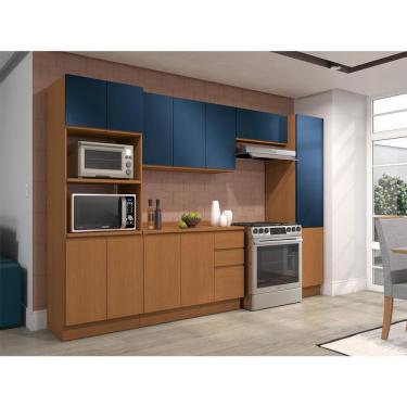 Imagem de Cozinha Compacta Valence 12 Portas 3 Gavetas Canela e Azul
