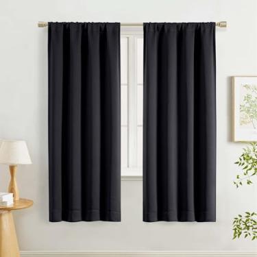 Imagem de Lecloud Cortinas blecaute pretas de Halloween para quarto, conjunto de 2 painéis de 153 cm, tratamentos de janela de energia com isolamento térmico sólido com bolso para varão para persianas de quarto