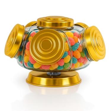 Imagem de Baleiro de Vidro Giratório Bomboniere Antigo Balas e Doces VIDRO&DECOR (Dourado)