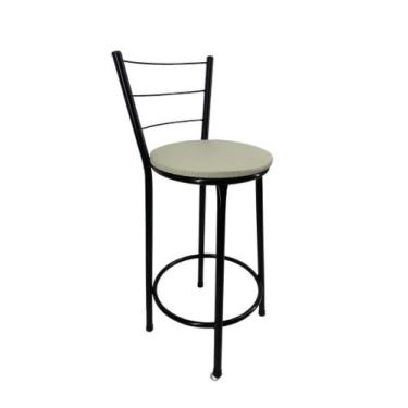 Imagem de Banqueta Banco Média Preta Encosto Bar Balcão Cozinha Bistrô - FortMix