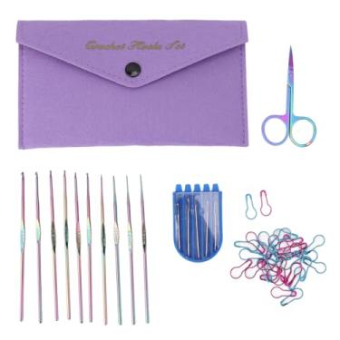 Imagem de Gancho de crochê Definir kit completo 10pcs aço inoxidável A agulhas de crochê ergonômico com agulhas de tesoura Marcadores de tesoura Marcadores de armazenamento para projetos de
