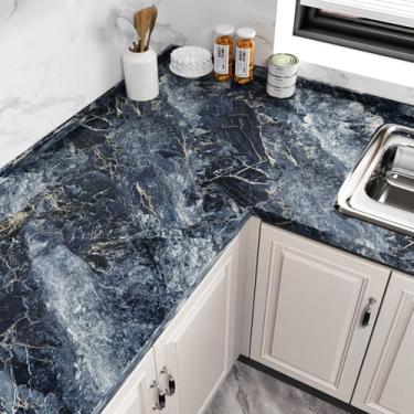 Imagem de Wallercity Papel de contato de mármore cinza brilhante/preto para bancadas à prova d'água granito mármore descascar e colar papel de contato decorativo para gavetas de armários papel de contato de