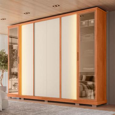 Imagem de Guarda-Roupa Casal com Reflecta Monday Ripado 6 Portas 4 Gavetas Freijó e Off White