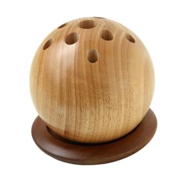 Imagem de IEUDNS Porta-canetas esférico de madeira com furos, organização multiuso para presente, porta-pincéis de cosméticos, artigos de papelaria para casa e escola