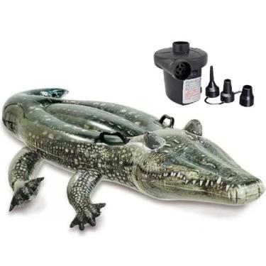 Imagem de Bóia inflável intex jacaré criança+ bomba de inflar elétrica, 220V