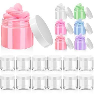 Imagem de 16 peças de recipiente de plástico redondo transparente à prova de vazamento com tampa, frasco de plástico para geleca vazio, recipiente de armazenamento recarregável para guardar lembrancinhas de viagem, cosméticos, cremes, Branco, 60 ml/ 2 oz