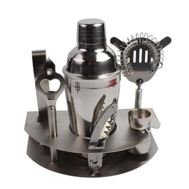 Imagem de ZZTWER Conjunto de coqueteleira de aço inoxidável de 7 peças, kit de barman com suporte, acessórios de bar de mistura de bebidas para casa profissional conjunto de coqueteleiras de bar