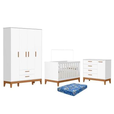 Imagem de Dormitório Infantil Flip Guarda Roupa 4 Portas, Cômoda 1 Porta e Berço com Colchão Physical - Reller Móveis