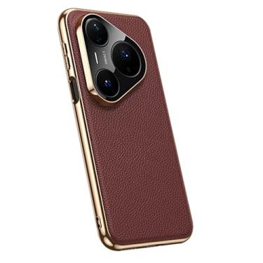 Imagem de HAOMRIYL Capa de couro genuíno para Huawei Pura 80 Ultra/80 Pro +/80 Pro/80, capa magnética de proteção para câmera fina galvanizada à prova de choque, vermelha, 80 Pro