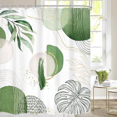 Imagem de Mitpok Cortina de chuveiro boho verde extra longa 72Lx84H meados do século moderno abstrato folhas de palmeira planta tropical oliva decoração de banheiro minimalista cortina de banho poliéster pacote