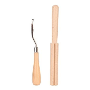 Imagem de Madeira Bent Trava Gancho Smoothing Handle Madeira Forte Multi Purpose Bent Crochet Gancho com Cortador de Rosca para Artesanato DIY Tapete Fazendo Hair Crafts Blusas