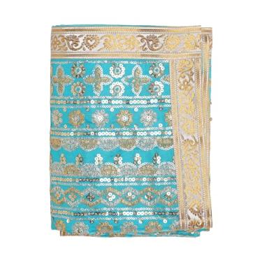 Imagem de Tapete decorativo Aasan Chunari pano de fundo Pooja (Tamanho: 91 cm x 91 centímetros) (azul) Indiano tradicional Ganpati Ganesha festival decoração MATA Ki Chunri para estátua Chowki Aasan tapete