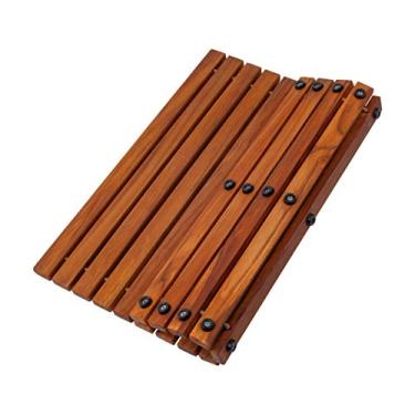 Imagem de Tapete de chá estilo nórdico para chuveiro e banheira – resistente e com óleo escuro para uso interno e externo – plataforma de madeira antiderrapante para Sauna, piscina, banheira de hidromassagem – 50 x 50 cm Decoração e protetor de piso