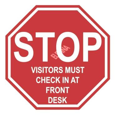 Imagem de Placa Stop Visitors Must Check in at Front Desk para uso doméstico, ao ar livre, quintal, 30,5 x 30,5 cm, placas de alumínio em formato octógono, resistente ao clima, resistente ao desbotamento, fácil