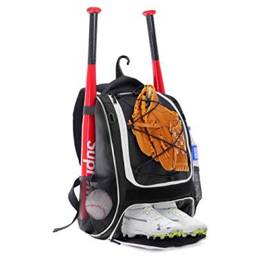 Imagem de DAFISKY Mochila de Beisebol Juvenil - Bolsa de Beisebol com Compartimento para Sapatos, Suporte para Taco e Gancho de Cerca, para Equipamentos de Softball e T-Ball, Bastão, Capacete, Luvas, Adequada P