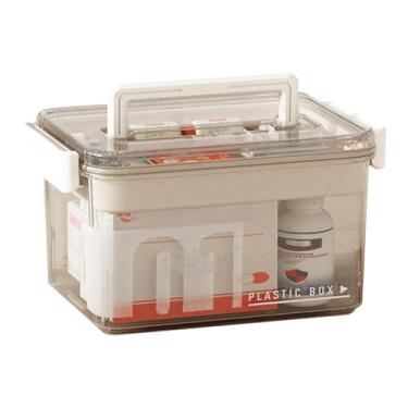 Imagem de iayokocc Organizador transparente de armazenamento de medicamentos e caixa de primeiros socorros, caixa de armazenamento de medicamentos multicamadas com bandeja e alça destacáveis, organizador