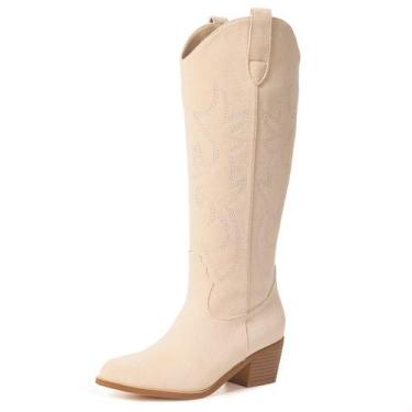 Imagem de Botas de cowboy VIMISAOI, camurça, joelho, salto alto para mulheres