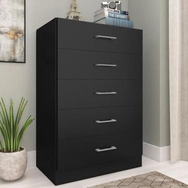 Imagem de Cômoda para Quarto com 5 Gavetas Aruba Compacta Preta Shark Móveis - S