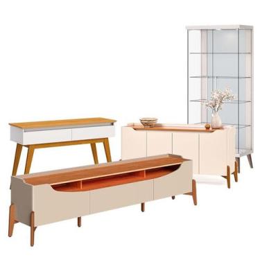 Imagem de Cristaleira Tifanny e Aparador Classic com Buffet e Rack Studio Off Wh
