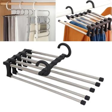 Imagem de Cabide Multifuncional Para Calças Aço Inox 5 Divisórias Retrátil REFORÇADO