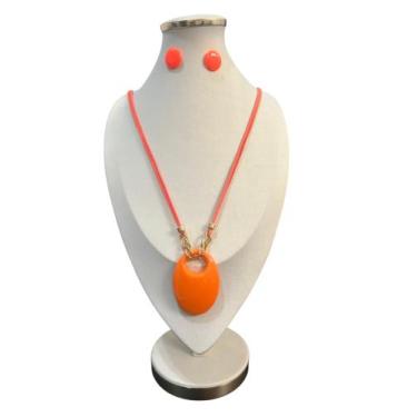 Imagem de Maxi Colar Elegante Feminino Pedra Resina Cordão Kit Brinco - MLBPEL, 