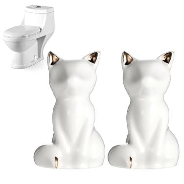Imagem de Wanmu 2 peças de tampas de parafuso de vaso sanitário, parafusos de vaso sanitário de gato adoráveis, tampas de botão de tigela de cerâmica branca, acessórios decorativos de banheiro em forma de