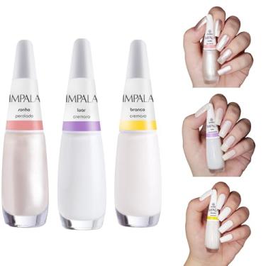 Imagem de Kit 5 Esmalte Impala Francesinha Branco Clarinho Perolado Cremoso (Sonho, Luar, Branco)