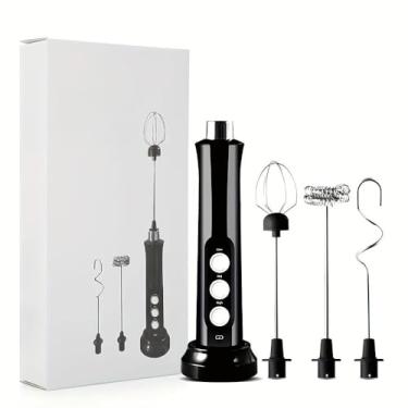 Imagem de Batedor De Ovos 3 Em 1, Leite Elétrico, Fabricante De Espuma, Portátil, Alta Velocidade, Misturador De Bebidas (Preto)