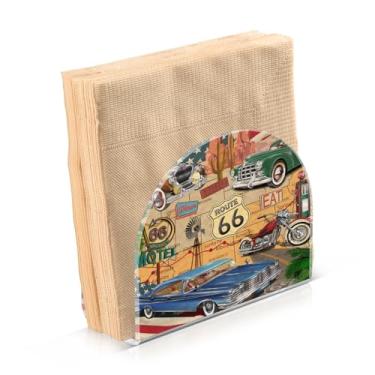 Imagem de Vintage Route 66 Porta-guardanapos de acrílico para mesas Suporte de guardanapo de papel suporte de mesa cozinha restaurante dispensador de guardanapos para cozinha mesa de jantar fazenda