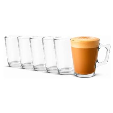 Imagem de Jogo 6 Xícaras de Café de Vidro com alça Conjunto 6 canecas Vidro Chá Cappuccino chocolate 70ml