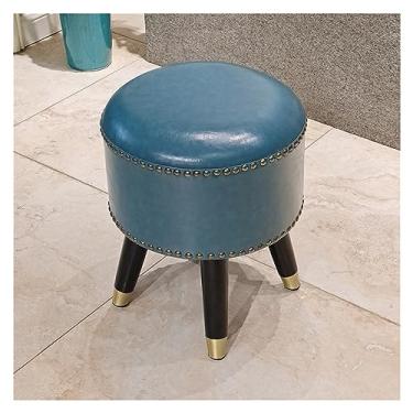 Imagem de Banqueta de armazenamento Banqueta redonda otomana para pés com pernas altas, apoio para os pés estofado em couro de vaca, troca de sapato, sofá de descanso para sala de estar, quarto, vestiário, fáci