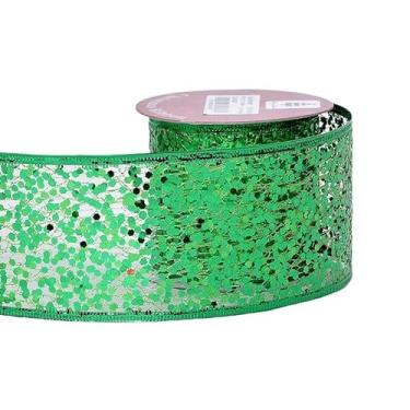 Imagem de YAMA Fita verde para embrulho de presente 6,5 cm 10 metros fita de fio de diamante com glitter para arcos de árvore de Natal, fazer grinaldas, decoração de casa, artesanato faça você mesmo