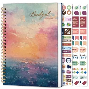 Imagem de Planejador de orçamento estético – Agenda financeira mensal com caderno rastreador de despesas, organizador de notas sem data para gerenciar suas finanças, livro de contas com padrão colorido - pôr do