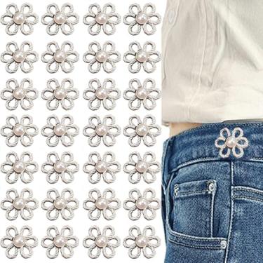 Imagem de 20 pcs Flower Adjustable Jean Buttons, Removable Waist Extender Buckles, for Pants Women, Pants, Skirts, Sleeves(Silver)